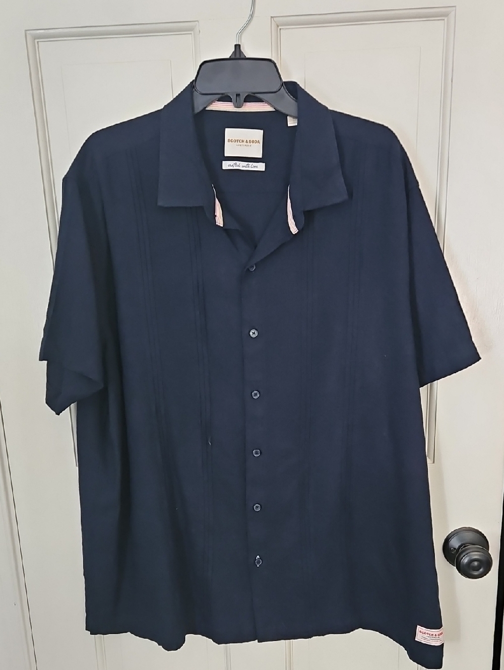 Scotch & Soda Navy Short Sleeve Button-Down Linen Blend Camp Shirt